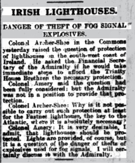 (1921, June 30). Irish Lighthouses. Birmingham Daily Gazette.